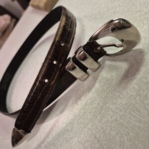 Brown Leather Belt with Silver Buckle